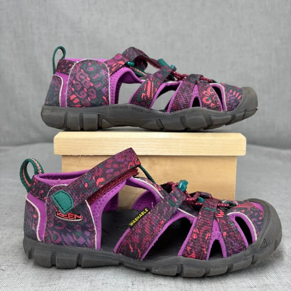 Keen Seacamp II CNX Sport Sandals Purple Pink Animal Print Water Shoes Kids 1